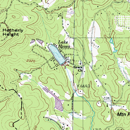 Topographic Map of Lake Hosea Dam, NC