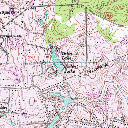 Topographic Map of Delta Lake Dam, NC