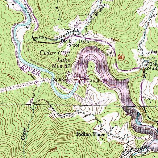 Topographic Map of Cedar Cliff Dam, NC