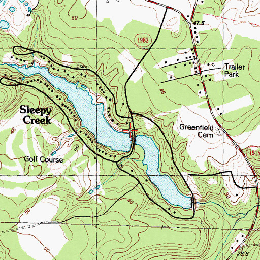 Topographic Map of Sleepy Creek Lake Upper Dam, NC