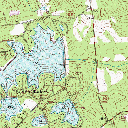 Topographic Map of Seven Lakes Dam Number Two, NC