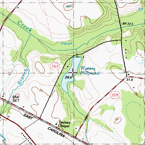 Topographic Map of Walters Millpond, NC