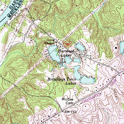 Topographic Map of Brinkleys Twin Lakes Number One Dam, NC
