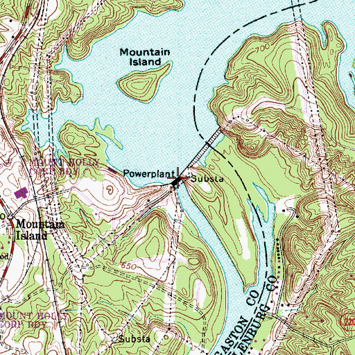 Topographic Map of Mountain Island Reservoir Dam, NC