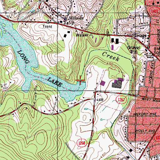 Topographic Map of Albemarle City Lake Dam, NC