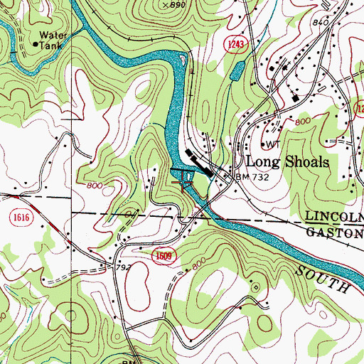 Topographic Map of Long Shoals Lake, NC