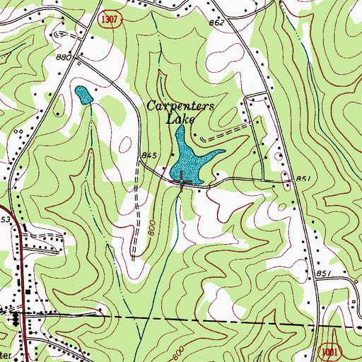 Topographic Map of Carpenters Lake Dam, NC