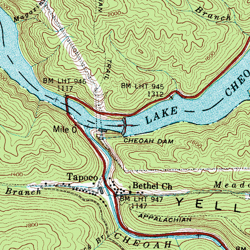 Topographic Map of Chedah Dam, NC