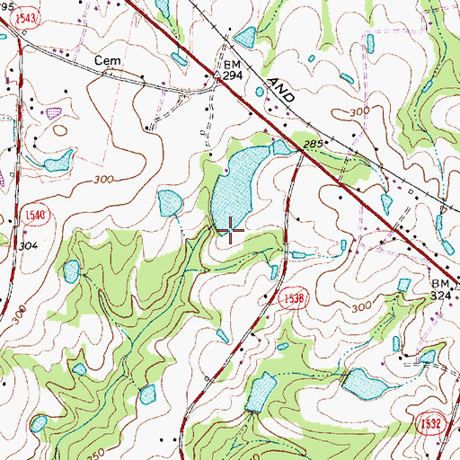 Topographic Map of Chesterfield Lake Dam, NC