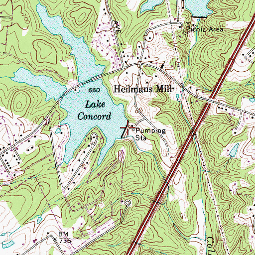 Topographic Map of Lake Concord Dam, NC