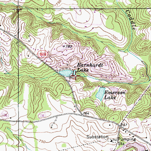 Topographic Map of Earnhardt Lake Dam, NC