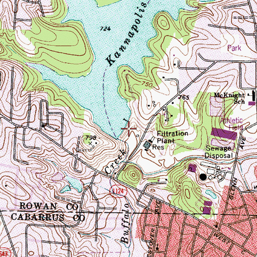 Topographic Map of Lake Kannapolis Dam, NC