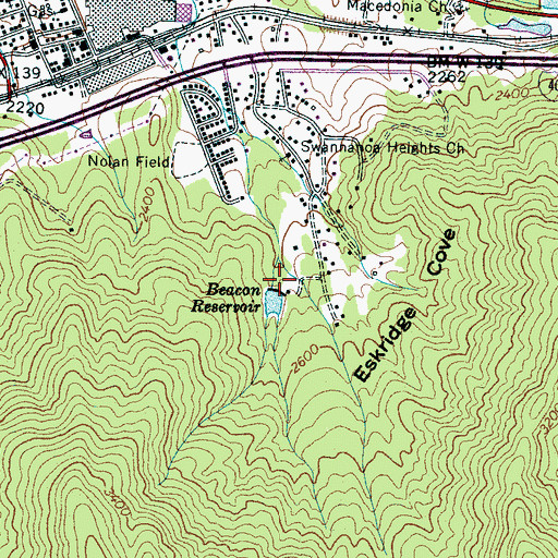 Topographic Map of Beacon Reservoir Dam, NC