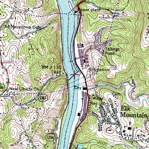 Topographic Map of Craggy Dam, NC
