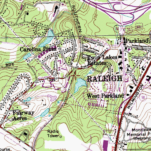 Topographic Map of Raleigh Municipal Lake Dam, NC