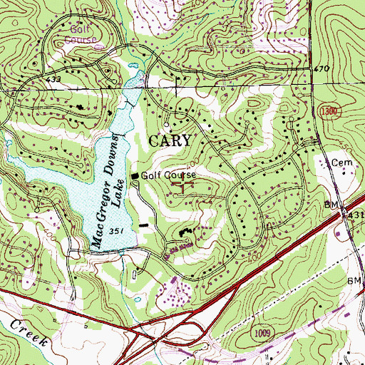 Topographic Map of McGregor Downs Lake Dam, NC