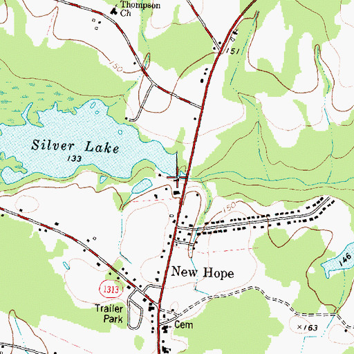 Topographic Map of Silver Lake Dam, NC