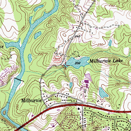Topographic Map of Milburnie Fish Club Lake Dam, NC