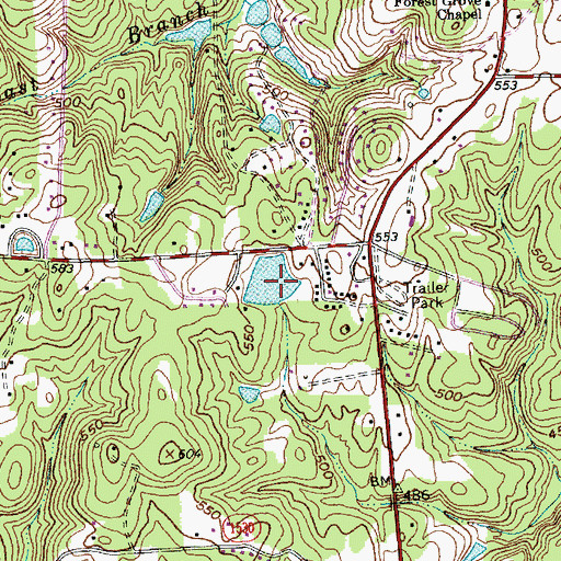 Topographic Map of Cedar Village Lake Dam, NC