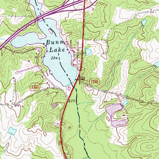 Topographic Map of Bunn Lake Dam, NC
