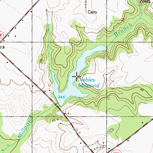 Topographic Map of Nobles Millpond, NC