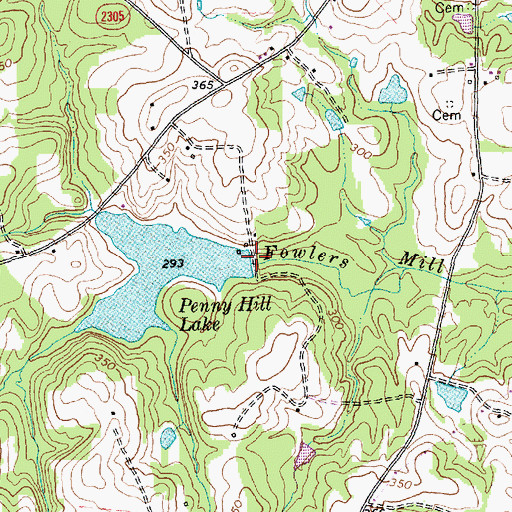 Topographic Map of Penny Hill Lake Dam, NC
