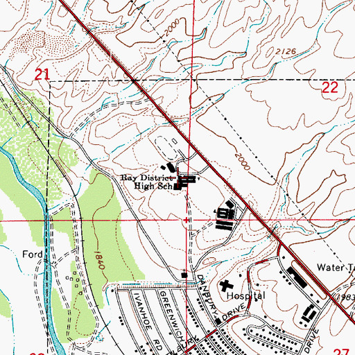 Topographic Map of Ray High School, AZ