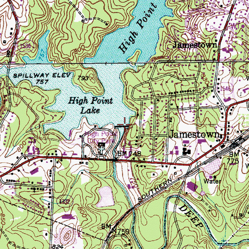 Topographic Map of High Point Municipal Dam, NC