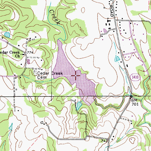 Topographic Map of Cedar Creek Lake, NC