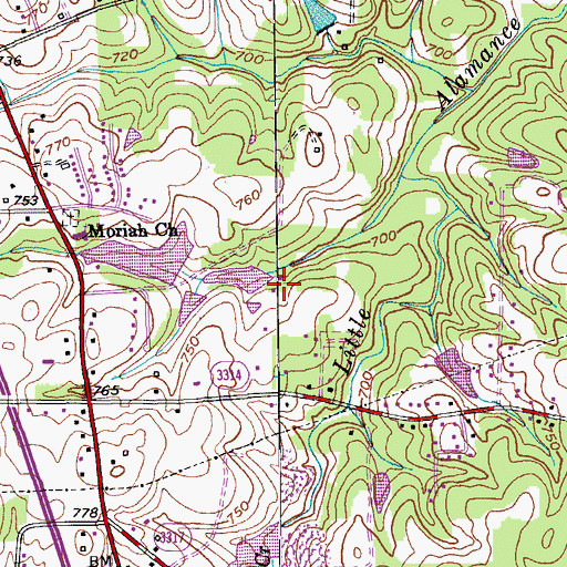 Topographic Map of Joseph Allred Dam, NC