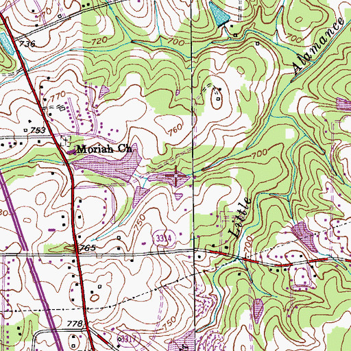 Topographic Map of Joseph Allred Lake, NC