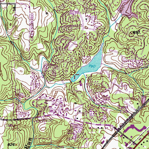 Topographic Map of Adams Lake Dam, NC