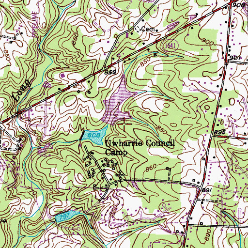 Topographic Map of Uwharrie Lake Dam, NC