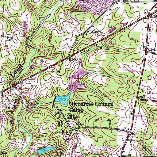 Topographic Map of Uwharrie Lake, NC