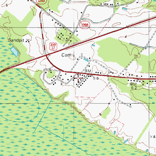 Topographic Map of Bennett Mill Pond Dam, NC